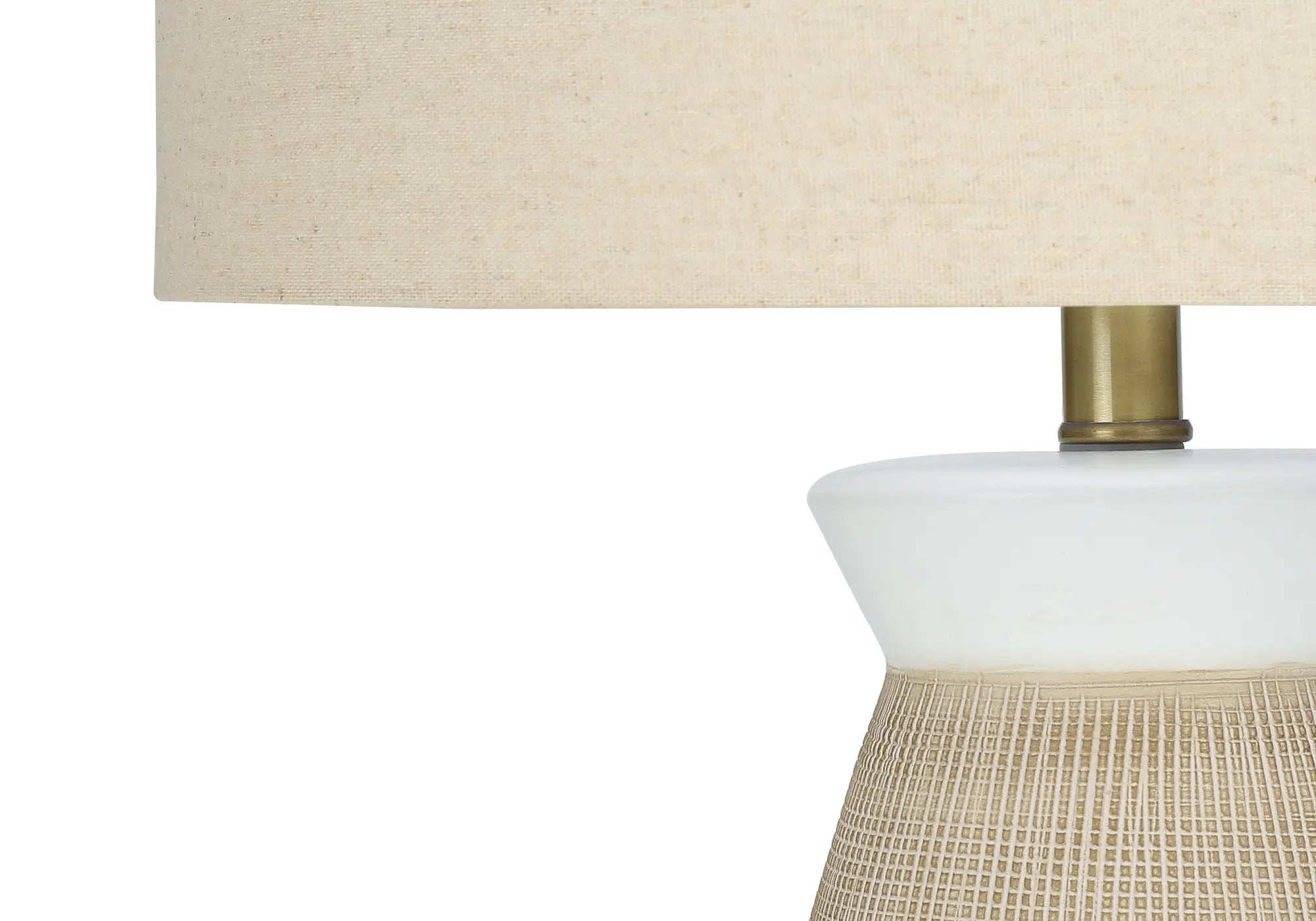 27" Brown and White Ceramic Round Table Lamp With Beige Drum Shade Homeroots Lighting