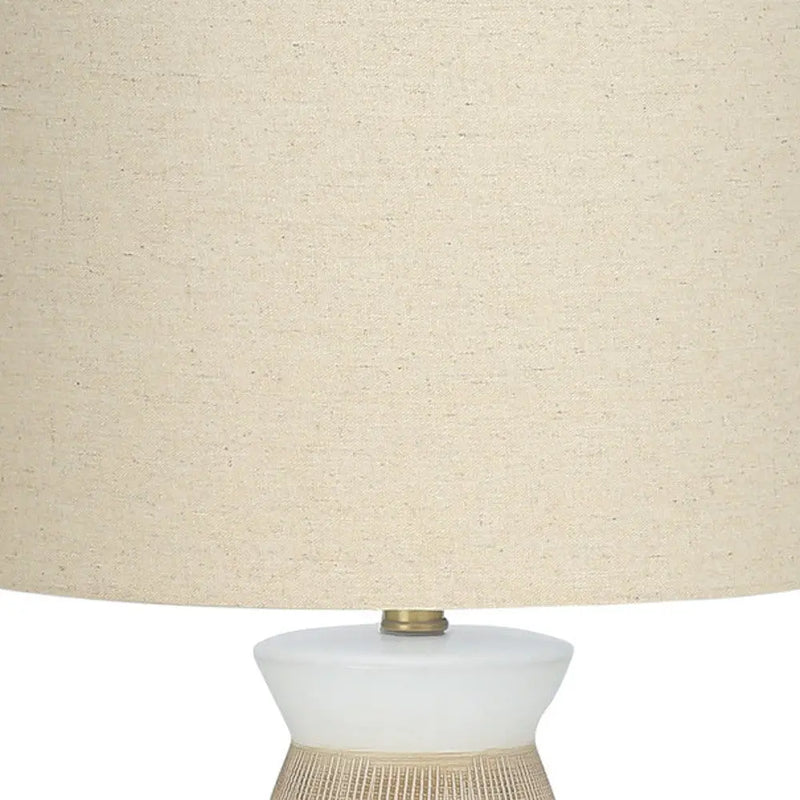 27" Brown and White Ceramic Round Table Lamp With Beige Drum Shade Homeroots Lighting