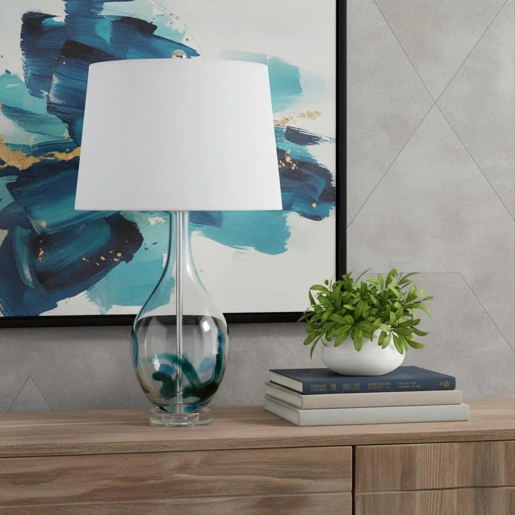 27" Clear Glass Table Lamp With White Empire Shade Homeroots Lighting