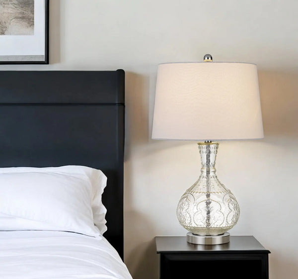 27" Clear Metal Round Table Lamp With White Shade Homeroots Lighting