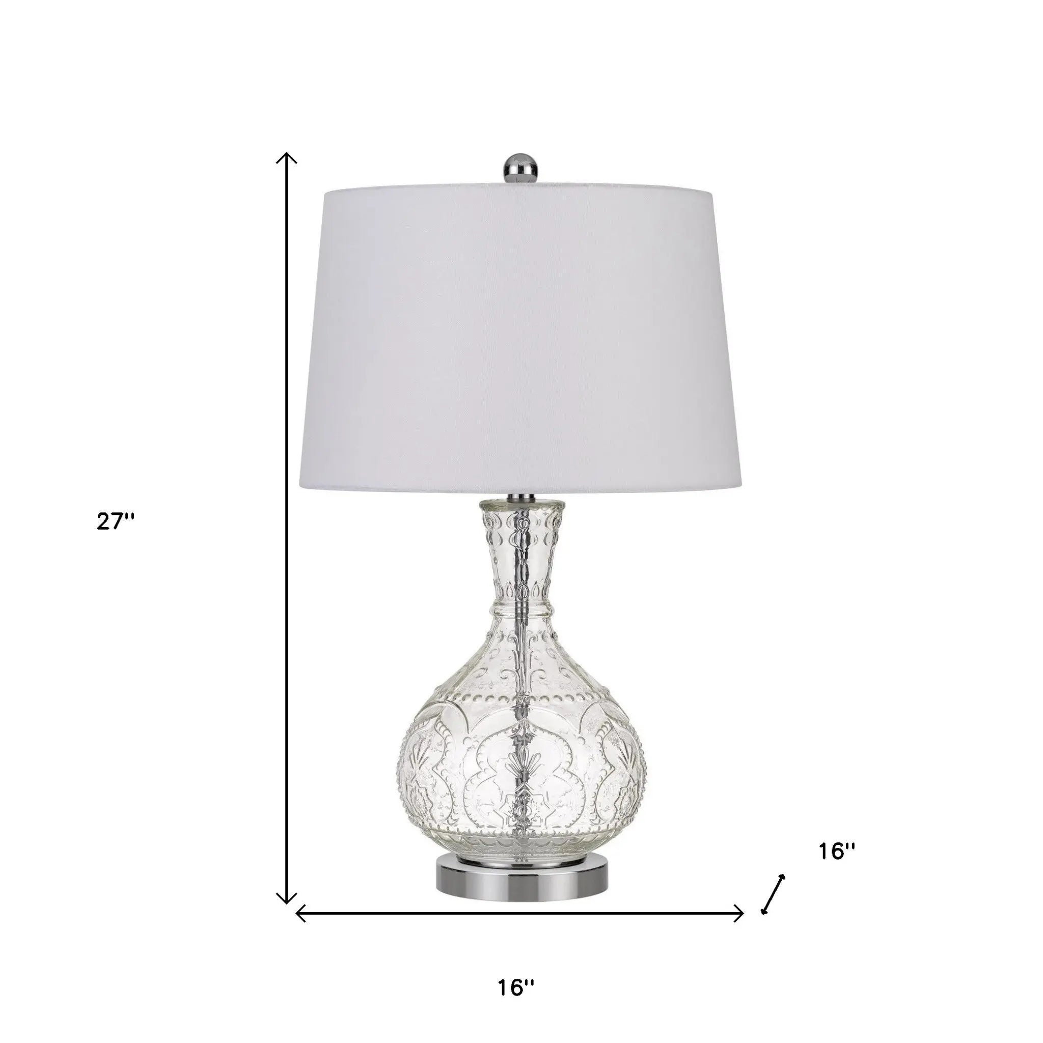 27" Clear Metal Round Table Lamp With White Shade Homeroots Lighting
