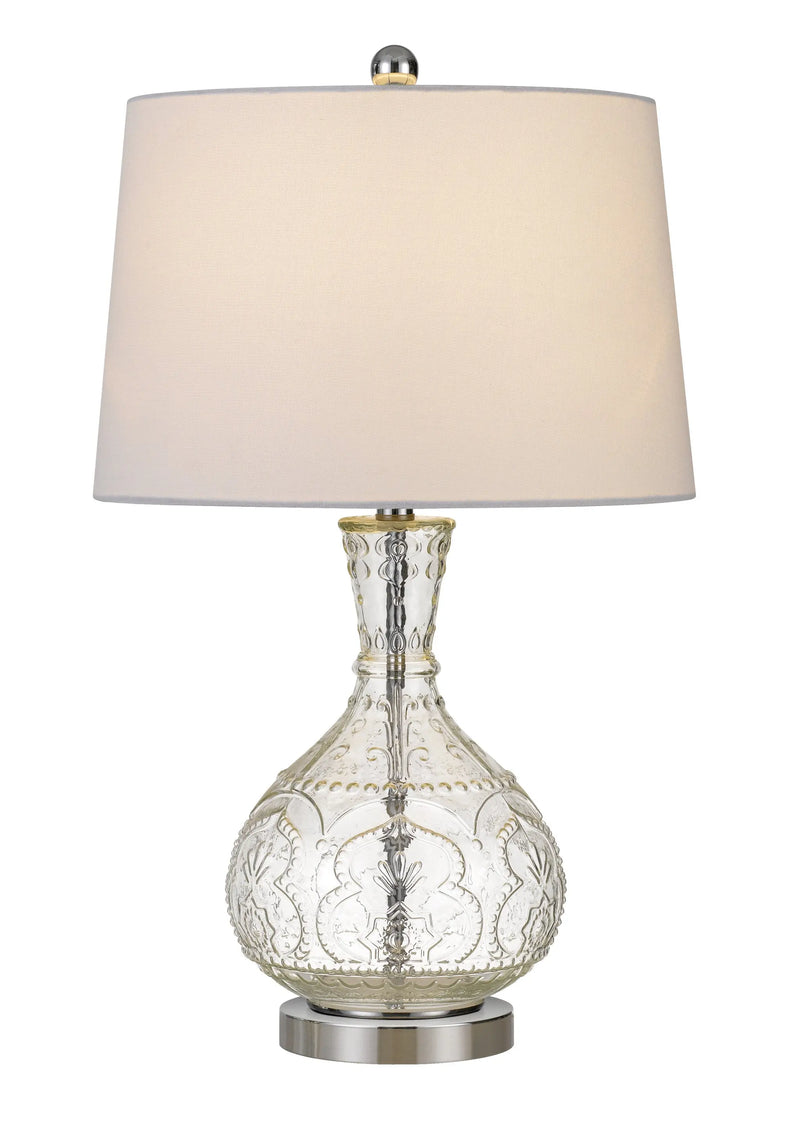 27" Clear Metal Round Table Lamp With White Shade Homeroots Lighting