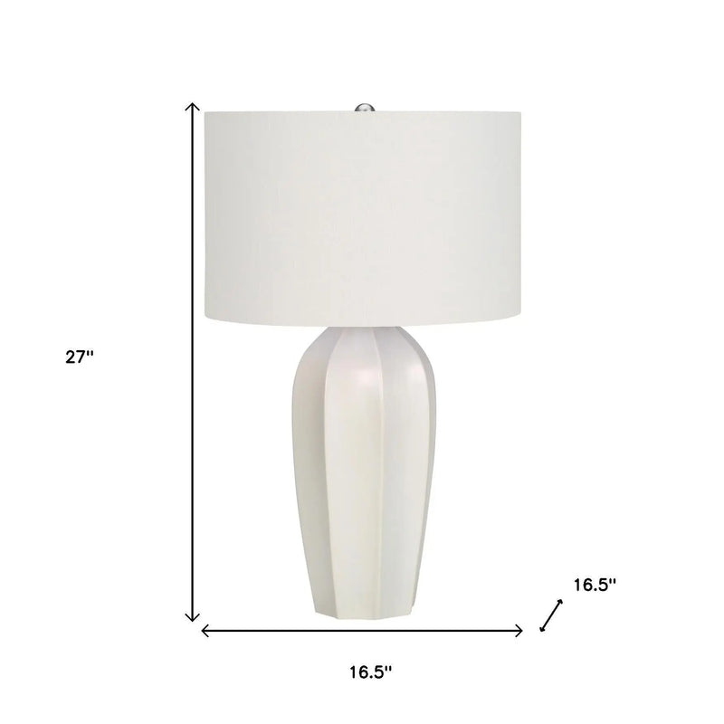 27" Cream Ceramic Geometric Table Lamp With Cream Drum Shade Homeroots Lighting