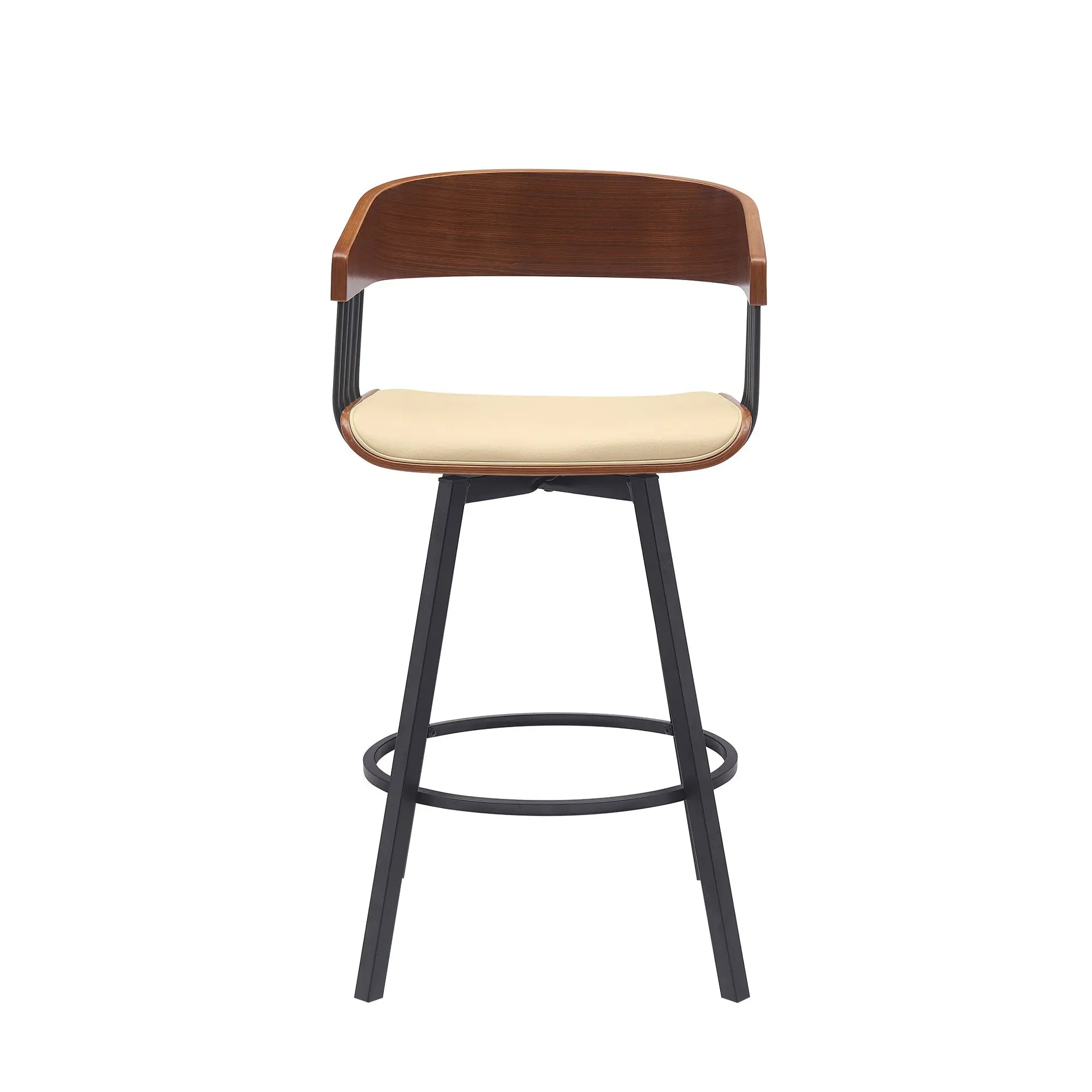 27" Cream and Black Faux Leather with Metal Swivel Counter Height Bar Chair Homeroots Living Room