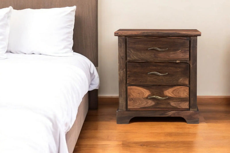 27" Dark Brown Solid Wood Three Drawer Nightstand Homeroots Bed & Bath