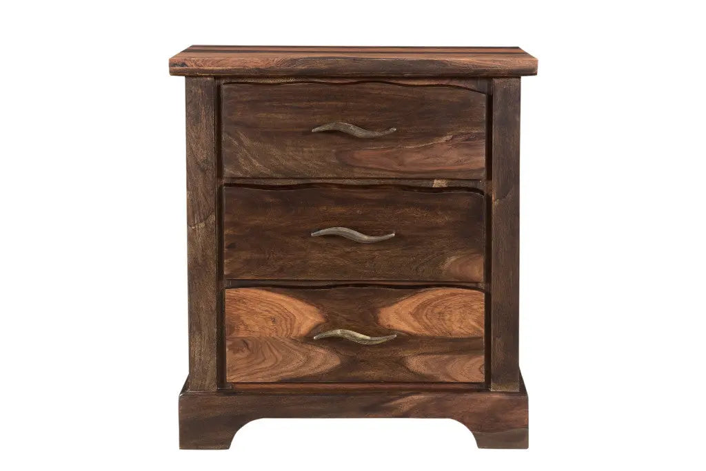 27" Dark Brown Solid Wood Three Drawer Nightstand Homeroots Bed & Bath