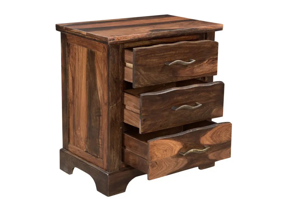 27" Dark Brown Solid Wood Three Drawer Nightstand Homeroots Bed & Bath
