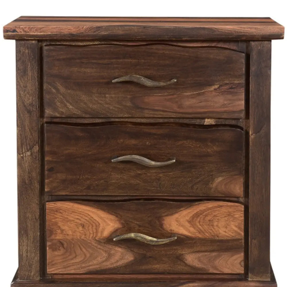 27" Dark Brown Solid Wood Three Drawer Nightstand Homeroots Bed & Bath