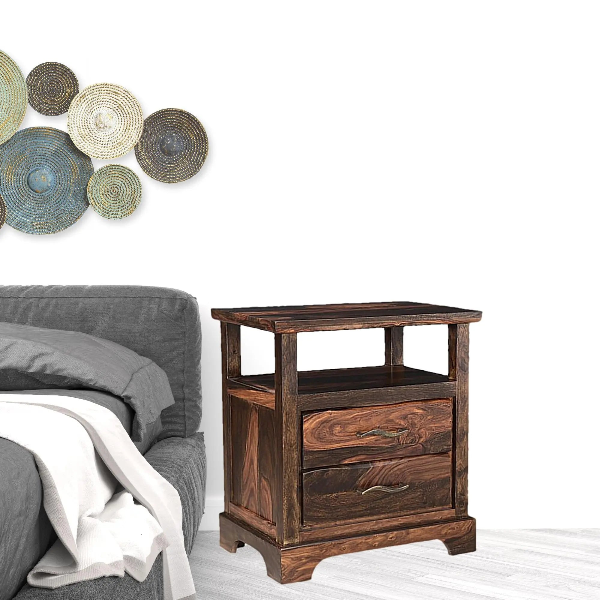 27" Dark Brown Solid Wood Two Drawer Nightstand Homeroots Bed & Bath