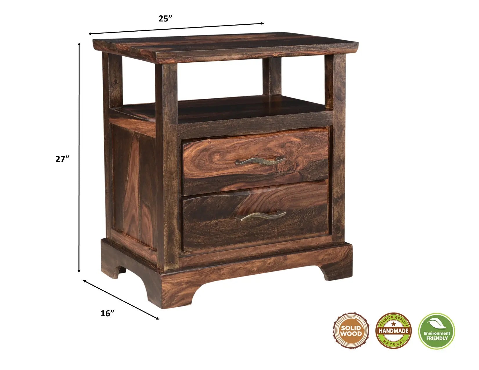 27" Dark Brown Solid Wood Two Drawer Nightstand Homeroots Bed & Bath