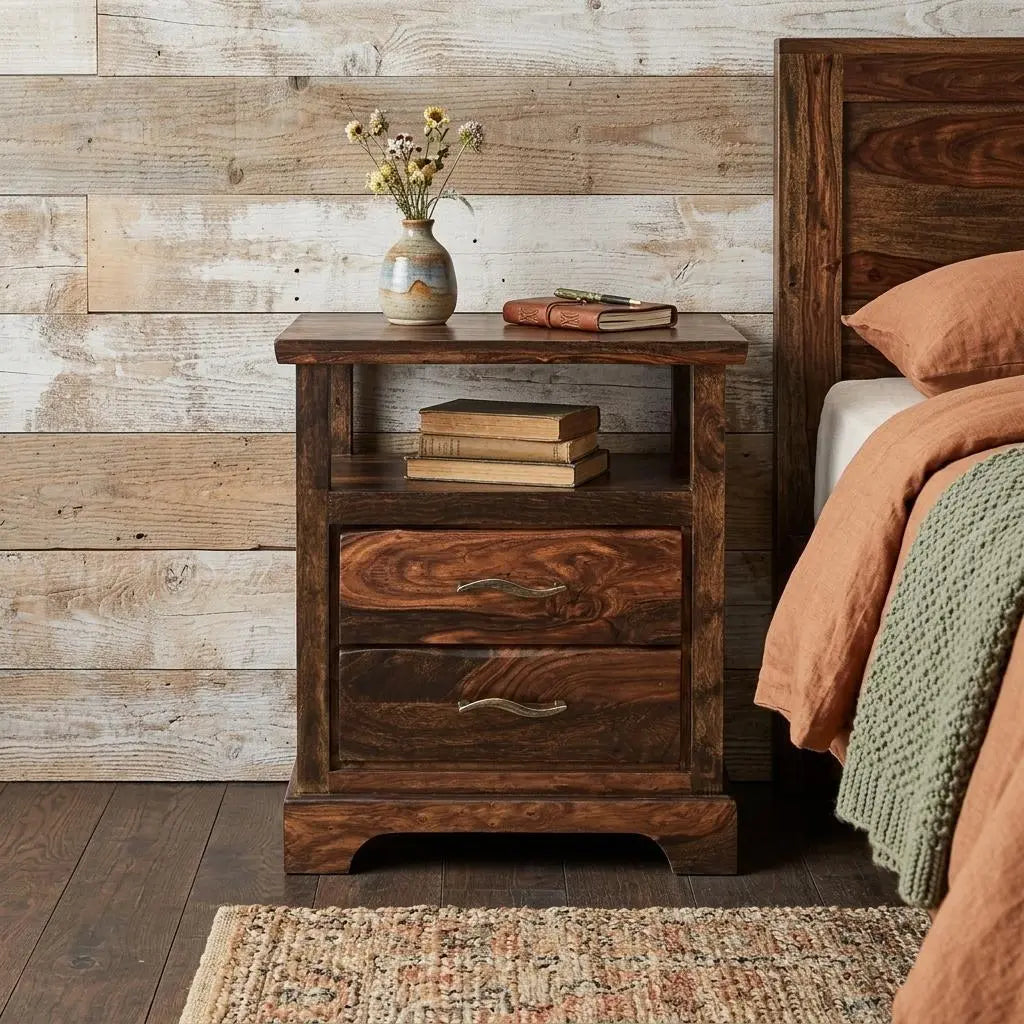 27" Dark Brown Solid Wood Two Drawer Nightstand Homeroots Bed & Bath