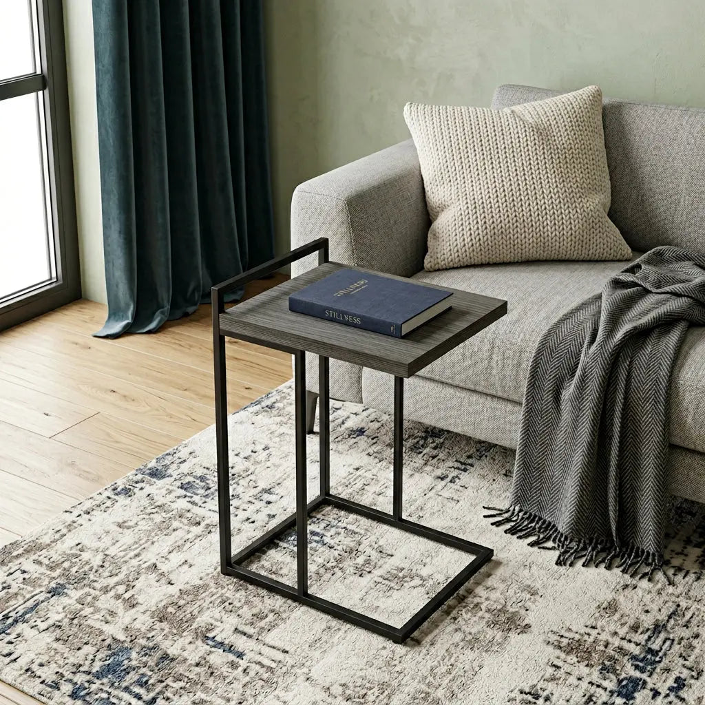 27" Dark Gray and Black Wood and Iron End Table Homeroots Living Room