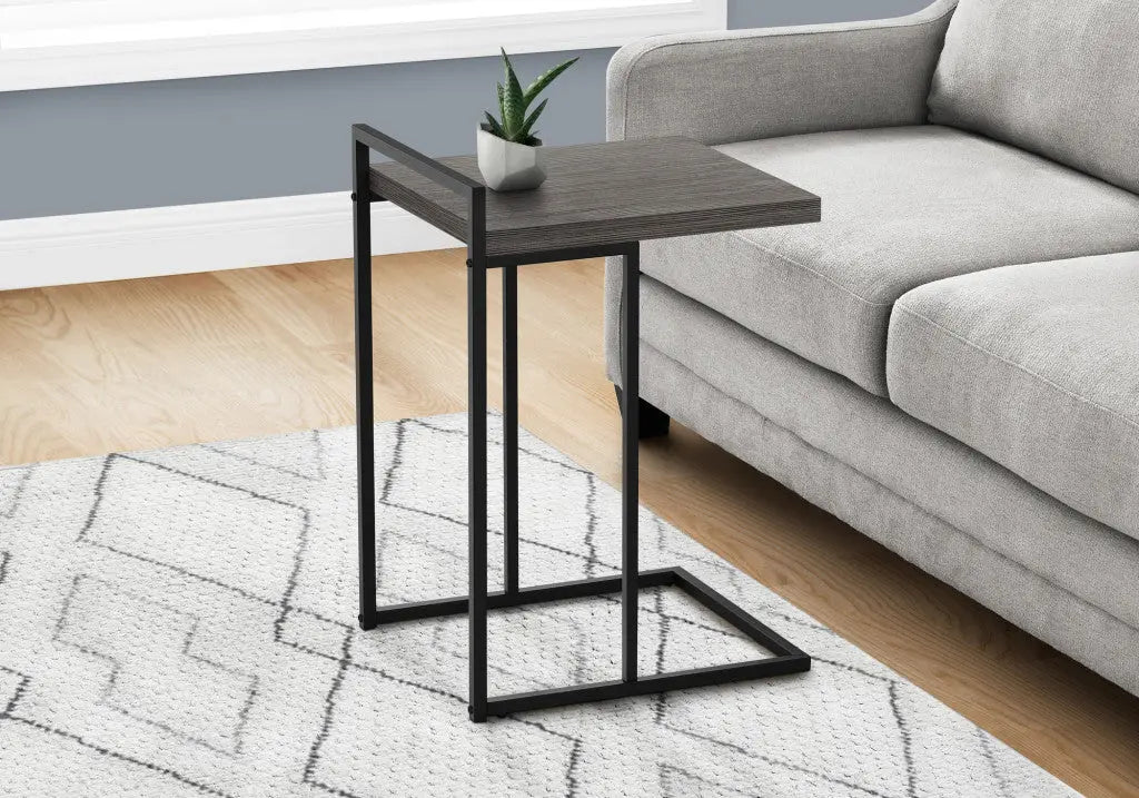 27" Dark Gray and Black Wood and Iron End Table Homeroots Living Room