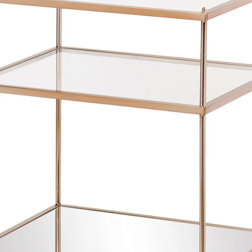 27" Gold And Clear Glass And Iron End Table With Mirrored Shelf Homeroots Living Room