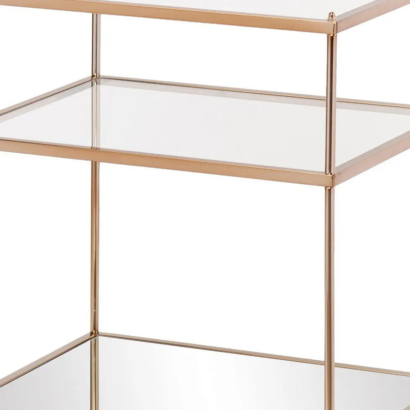 27" Gold And Clear Glass And Iron End Table With Mirrored Shelf Homeroots Living Room