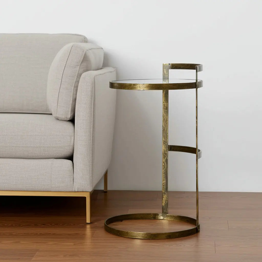 27" Gold And Clear Glass Round End Table Homeroots Living Room