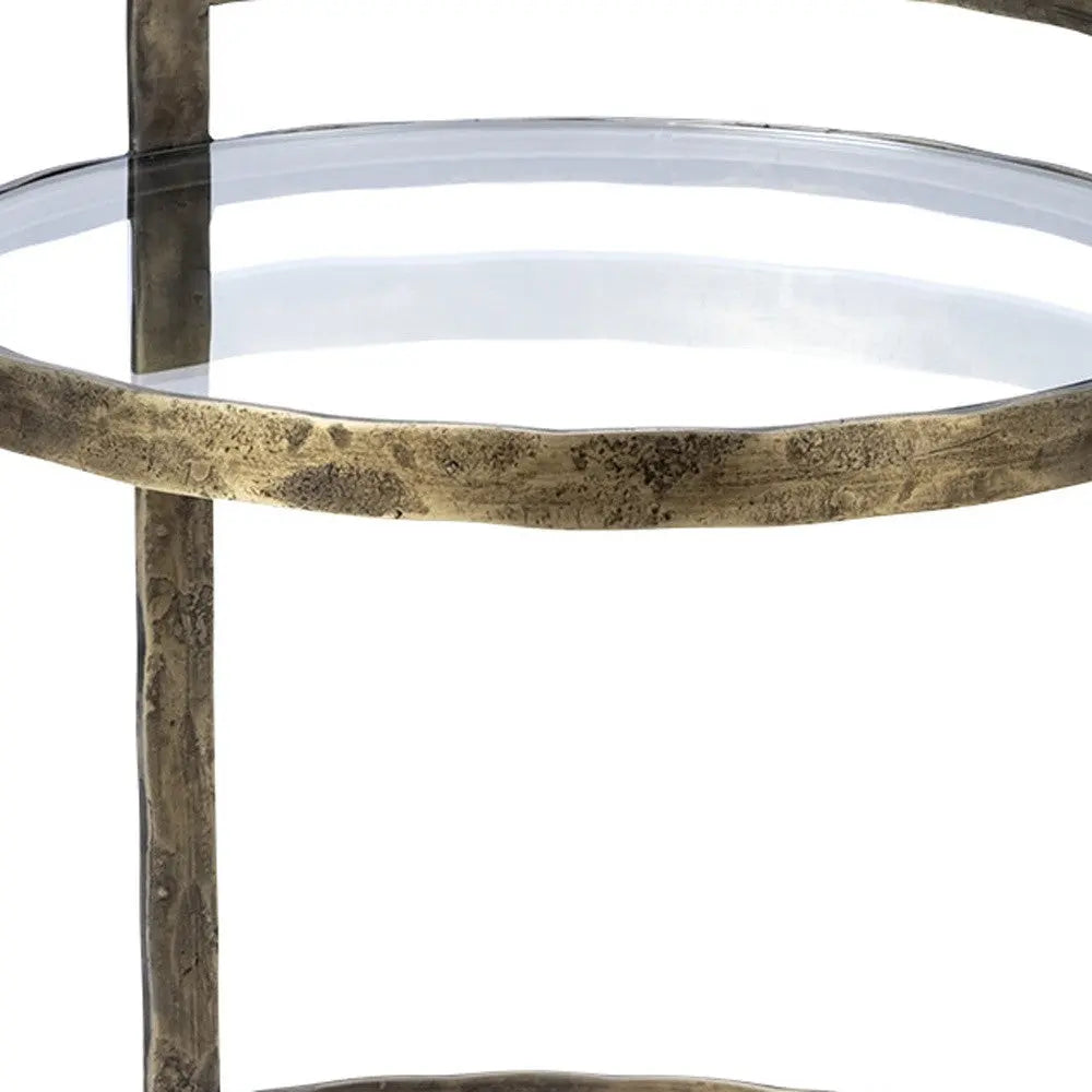 27" Gold And Clear Glass Round End Table Homeroots Living Room