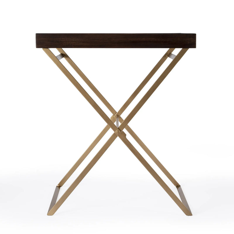 27" Gold And Walnut Solid Wood Rectangular End Table Homeroots Living Room