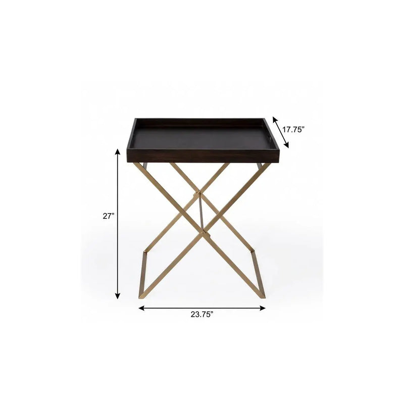 27" Gold And Walnut Solid Wood Rectangular End Table Homeroots Living Room