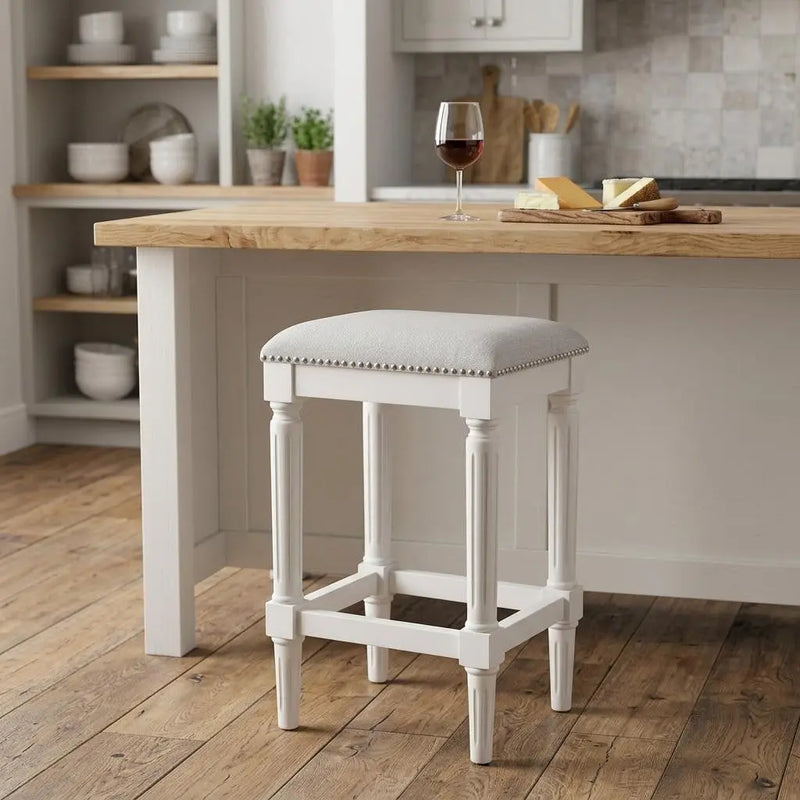 27" Gray And Antiqued White Solid Wood Backless Counter Height Bar Chair Homeroots Living Room