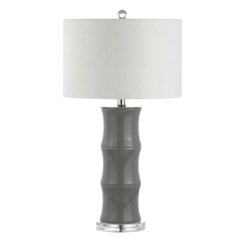 27" Gray And Clear Gourd Bedside Lamp With Drum Shade Homeroots Lighting