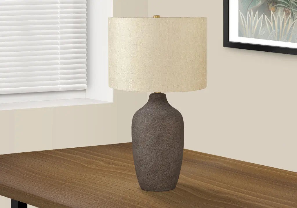 27" Gray Ceramic Urn Table Lamp With Beige Drum Shade Homeroots Lighting