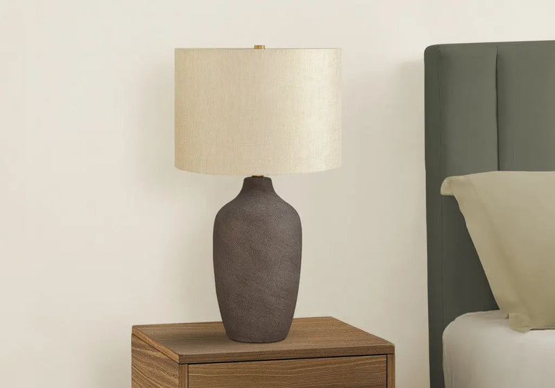 27" Gray Ceramic Urn Table Lamp With Beige Drum Shade Homeroots Lighting