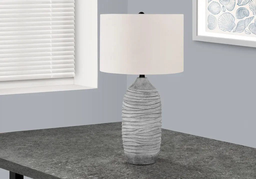 27" Gray Cylinder Table Lamp With Ivory Drum Shade Homeroots Lighting