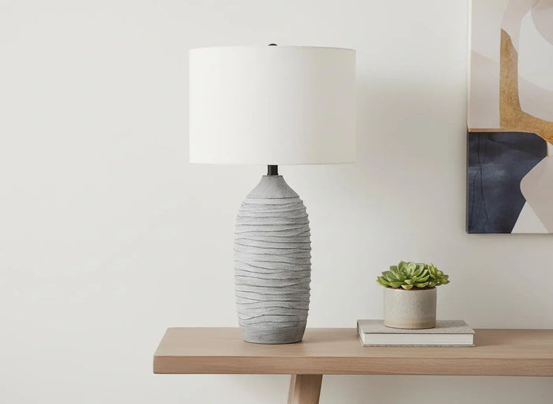 27" Gray Cylinder Table Lamp With Ivory Drum Shade Homeroots Lighting