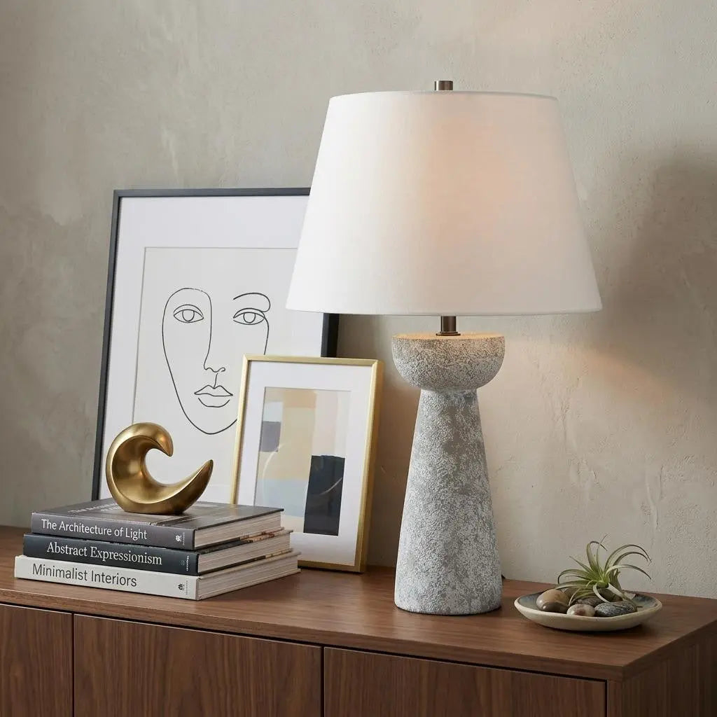 27" Gray Round Bedside Lamp With Empire Shade Homeroots Lighting