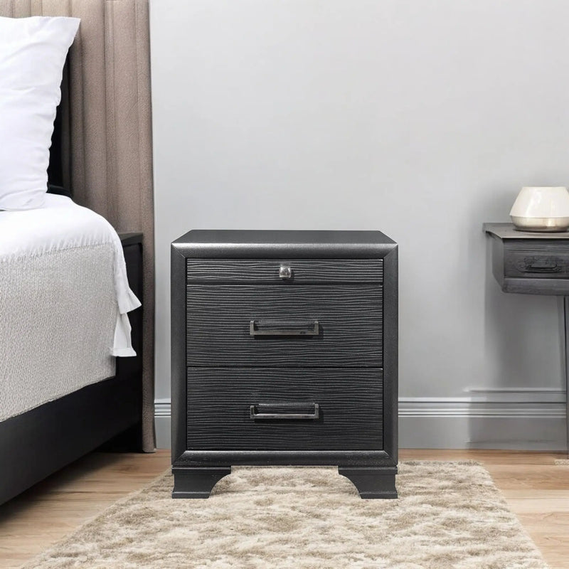 27" Gray Wood Two Drawer Nightstand Homeroots Bed & Bath