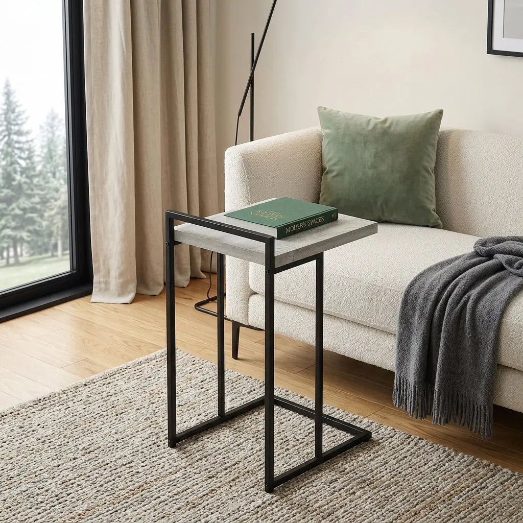 27" Gray and Black Distressed Reclaimed Wood and Iron End Table Homeroots Living Room