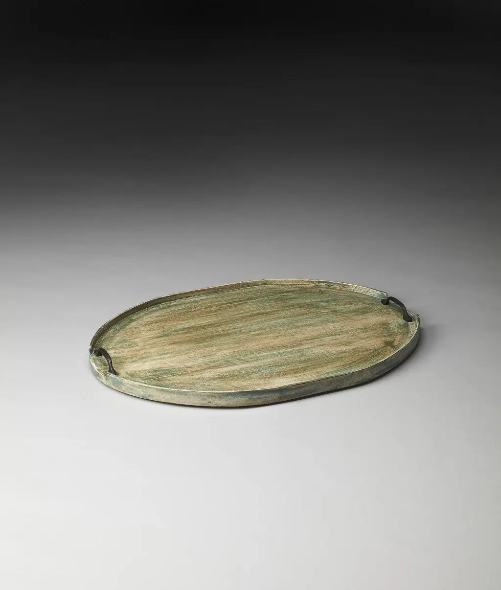 27" Green Mango Oval Serving Tray With Handles Homeroots Kitchen & Dining