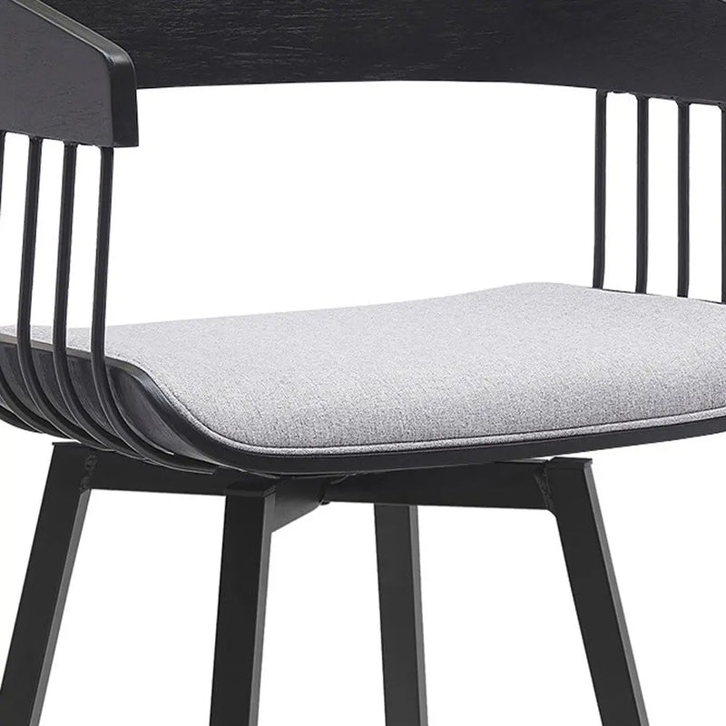 27" Light Gray and Black Fabric with Metal Swivel Counter Height Bar Chair Homeroots Living Room