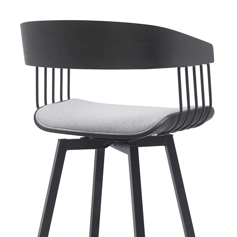 27" Light Gray and Black Fabric with Metal Swivel Counter Height Bar Chair Homeroots Living Room