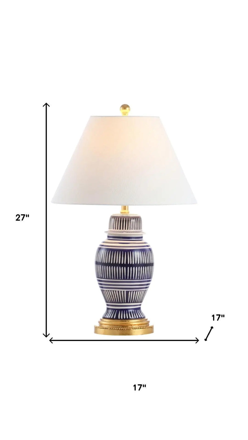 27" Navy Blue Gold And White Urn Table Lamp With Empire Shade Homeroots Lighting