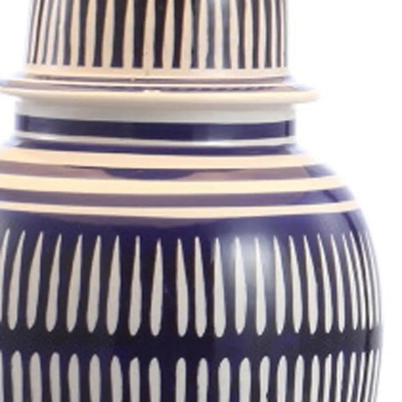 27" Navy Blue Gold And White Urn Table Lamp With Empire Shade Homeroots Lighting