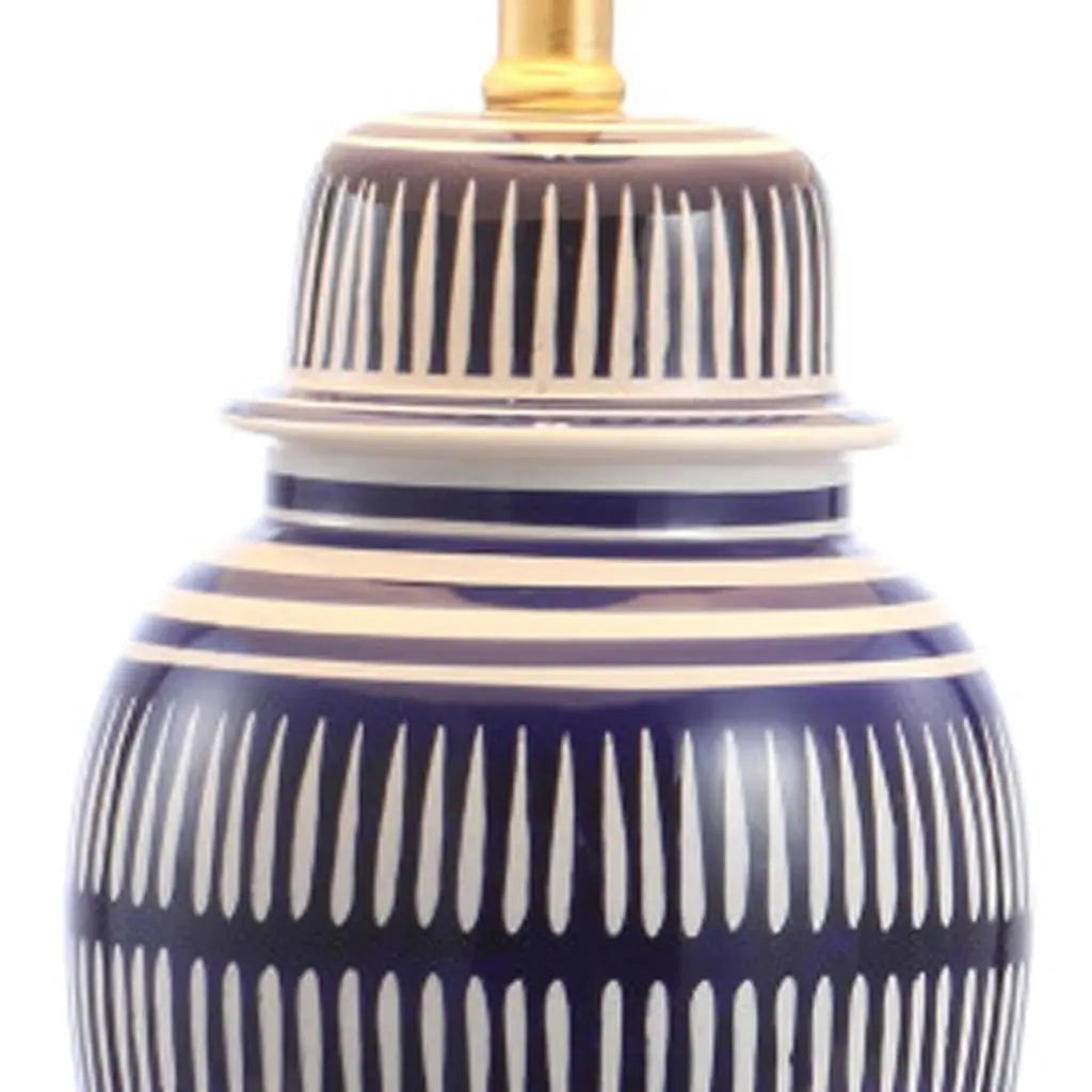 27" Navy Blue Gold And White Urn Table Lamp With Empire Shade Homeroots Lighting