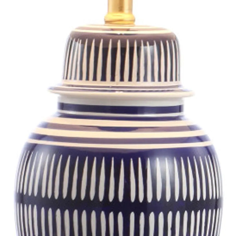 27" Navy Blue Gold And White Urn Table Lamp With Empire Shade Homeroots Lighting