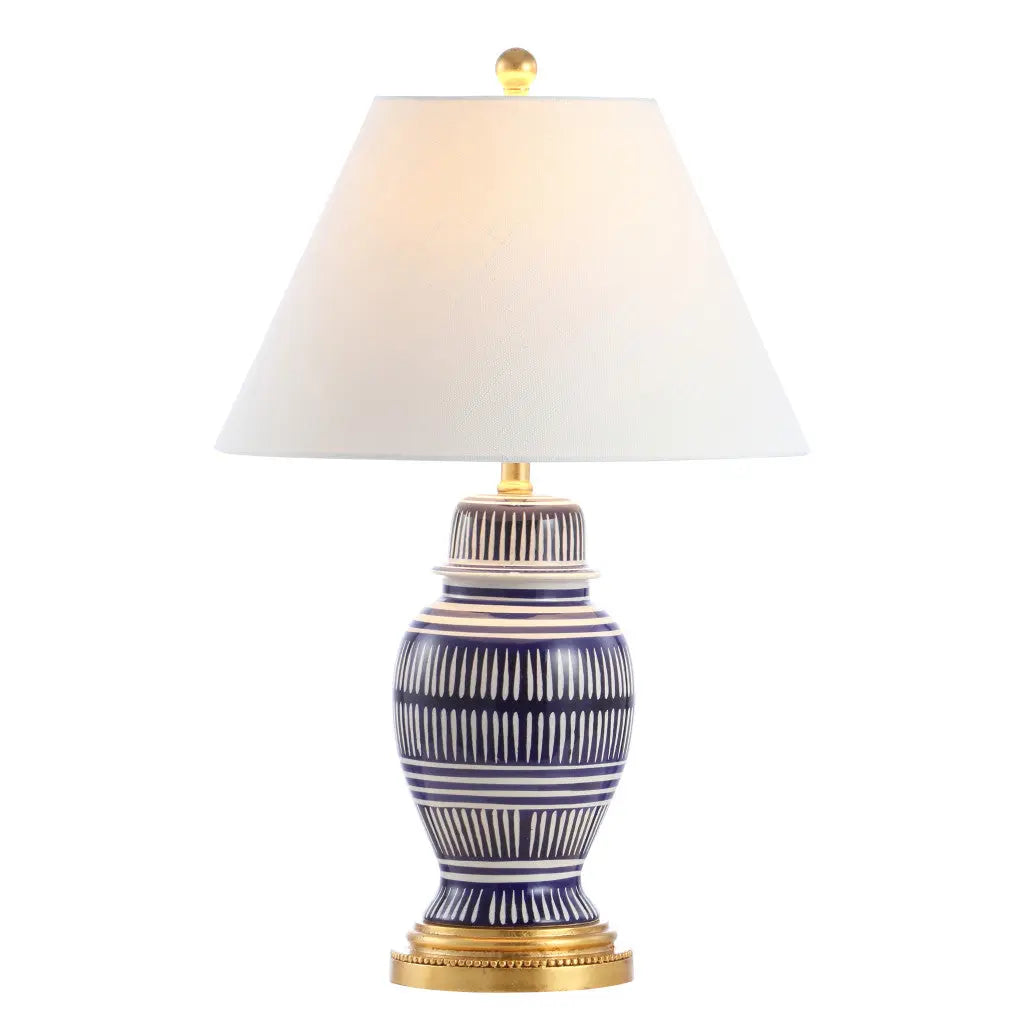 27" Navy Blue Gold And White Urn Table Lamp With Empire Shade Homeroots Lighting