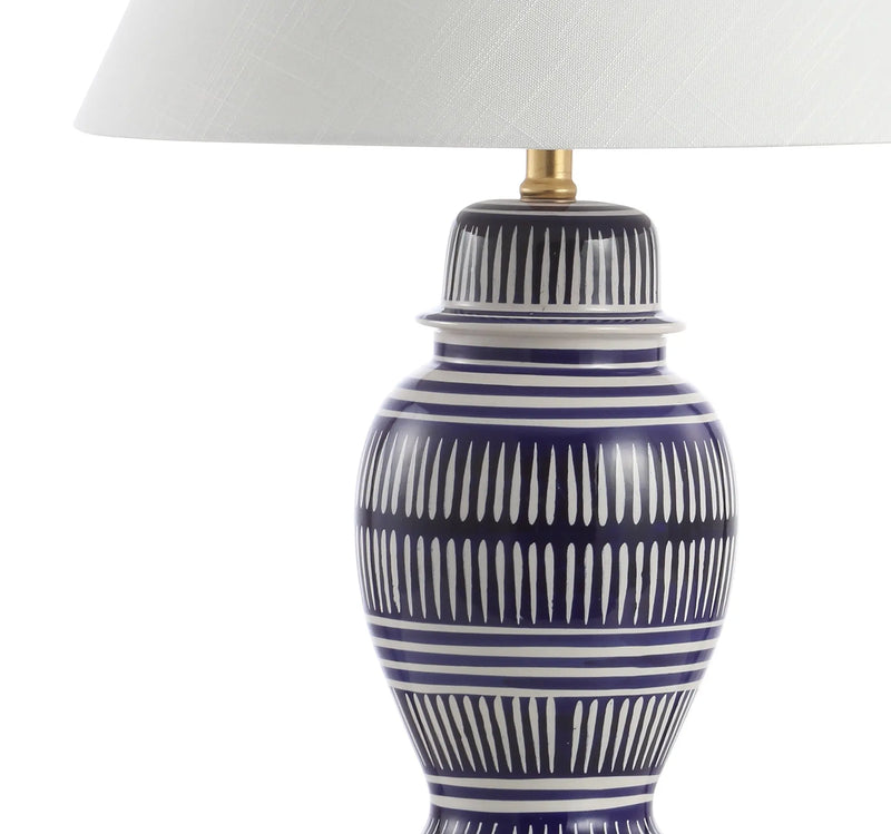 27" Navy Blue Gold And White Urn Table Lamp With Empire Shade Homeroots Lighting