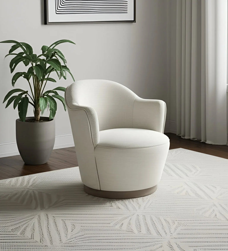 27" Off White Fabric Swivel Barrel Chair Homeroots Living Room