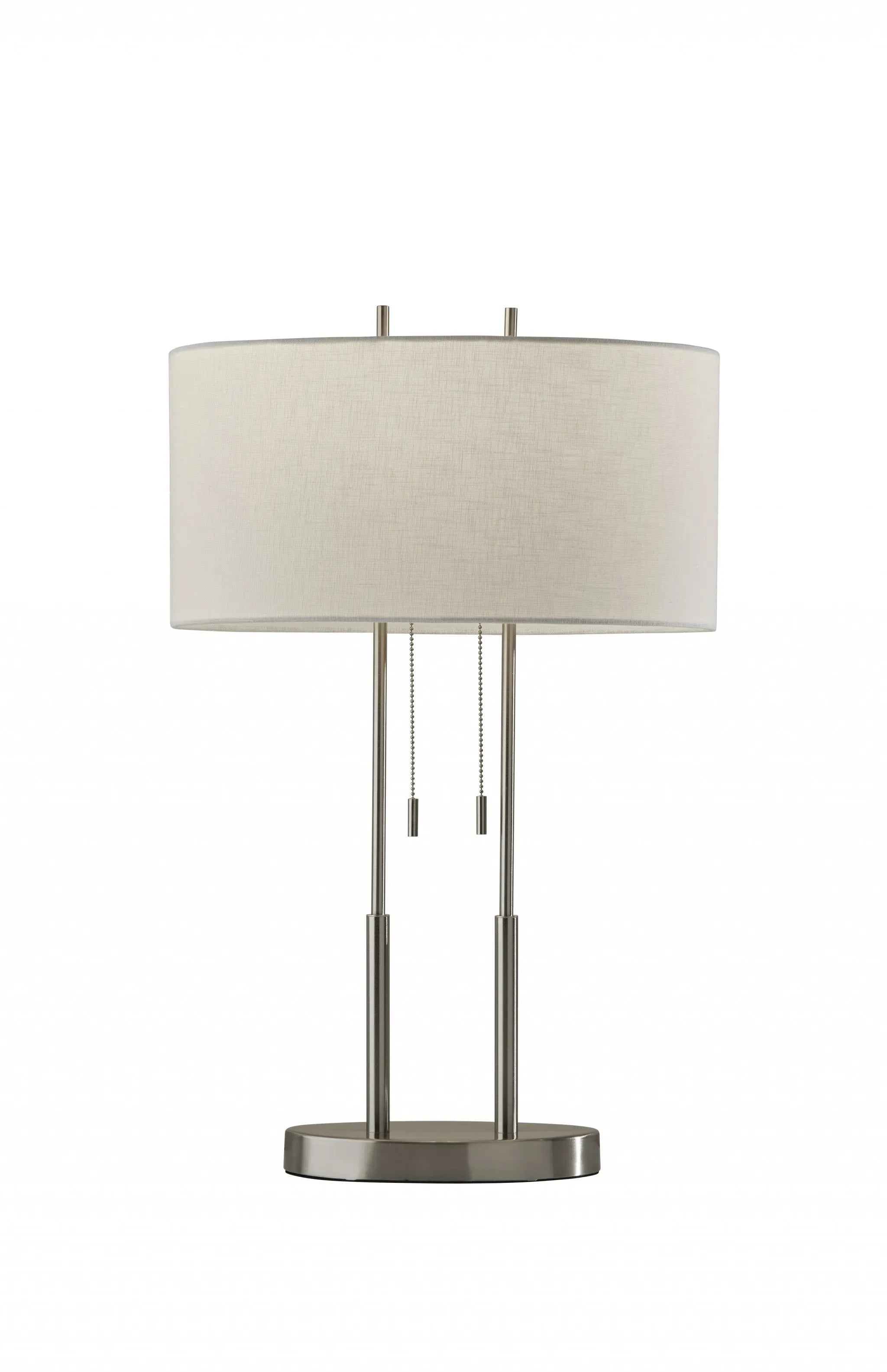 27" Silver Metal Two Light Bedside Lamp With Off White Drum Shade Homeroots Lighting
