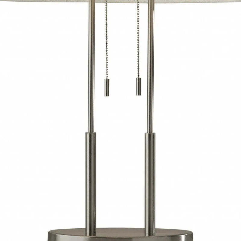 27" Silver Metal Two Light Bedside Lamp With Off White Drum Shade Homeroots Lighting