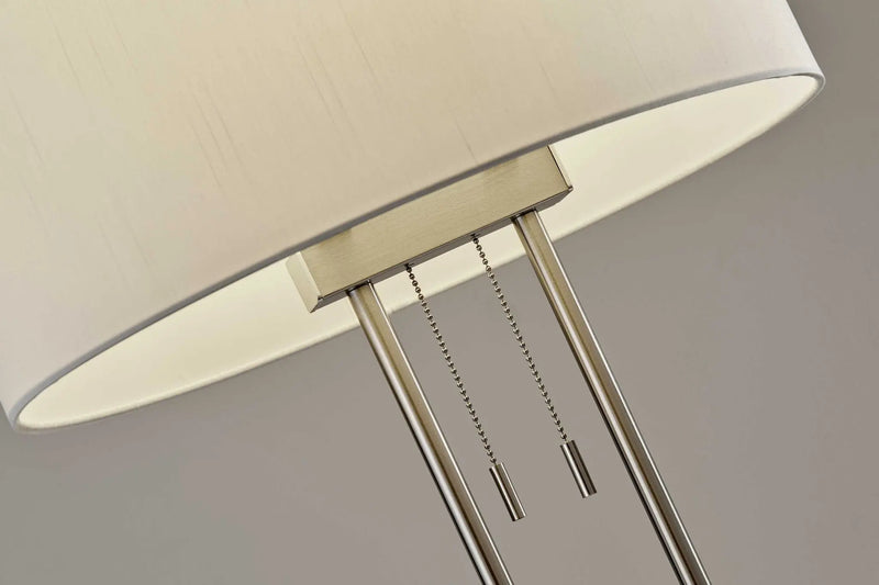 27" Silver Metal Two Light Bedside Lamp With Off White Drum Shade Homeroots Lighting