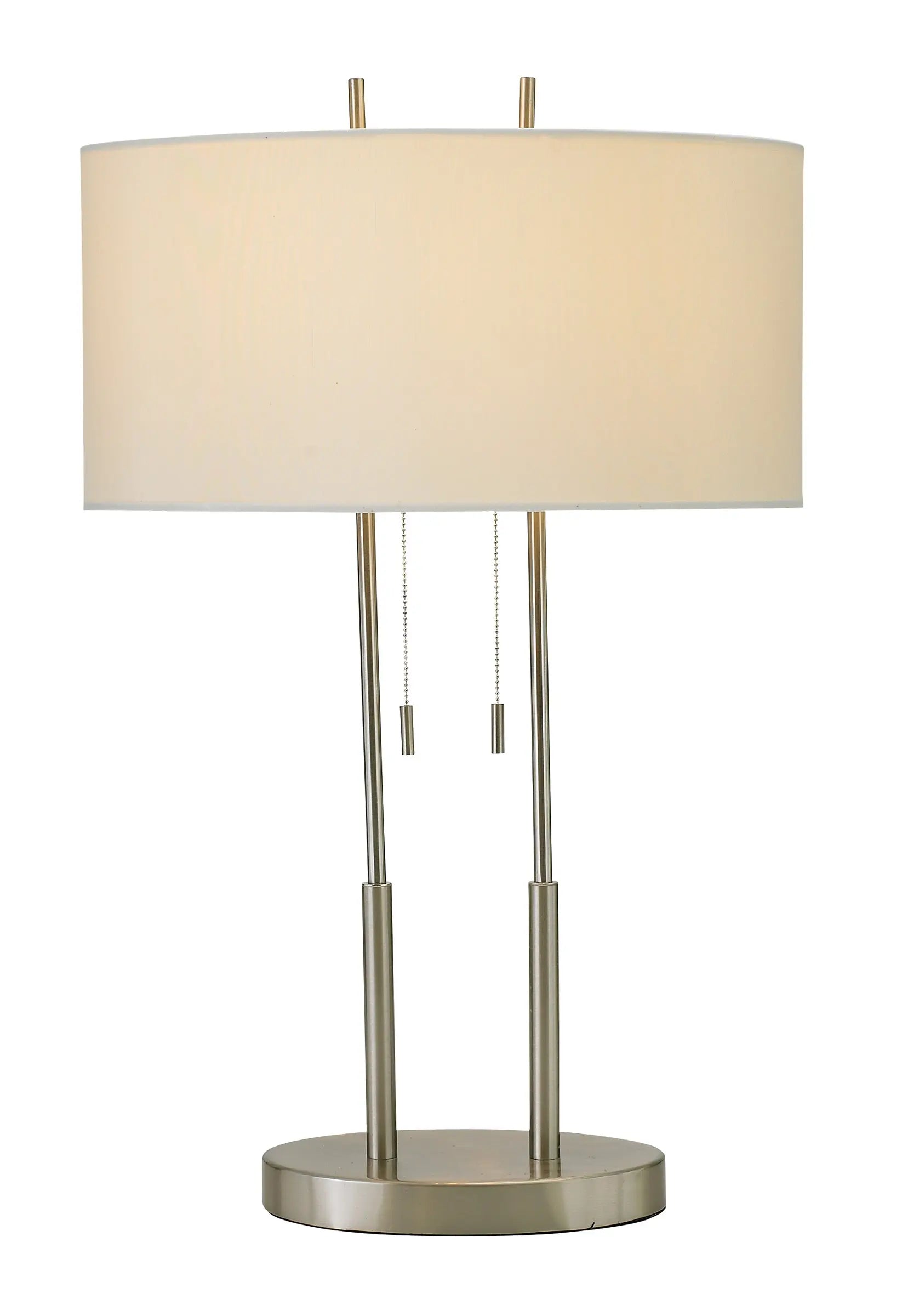 27" Silver Metal Two Light Bedside Lamp With Off White Drum Shade Homeroots Lighting