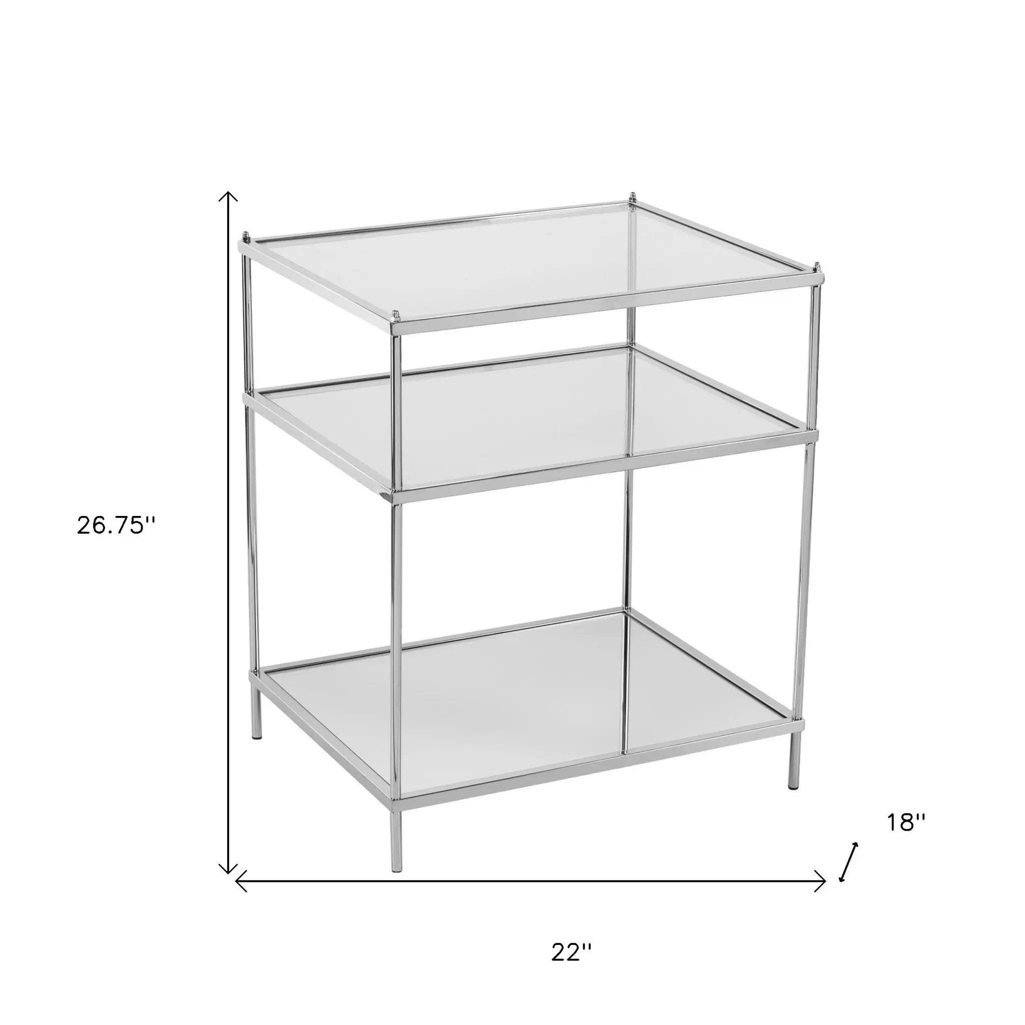 27" Silver Mirrored Glass And Iron End Table With Shelf Homeroots Living Room