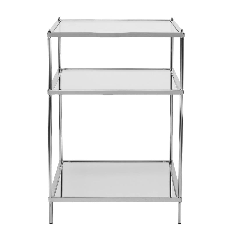 27" Silver Mirrored Glass And Iron End Table With Shelf Homeroots Living Room