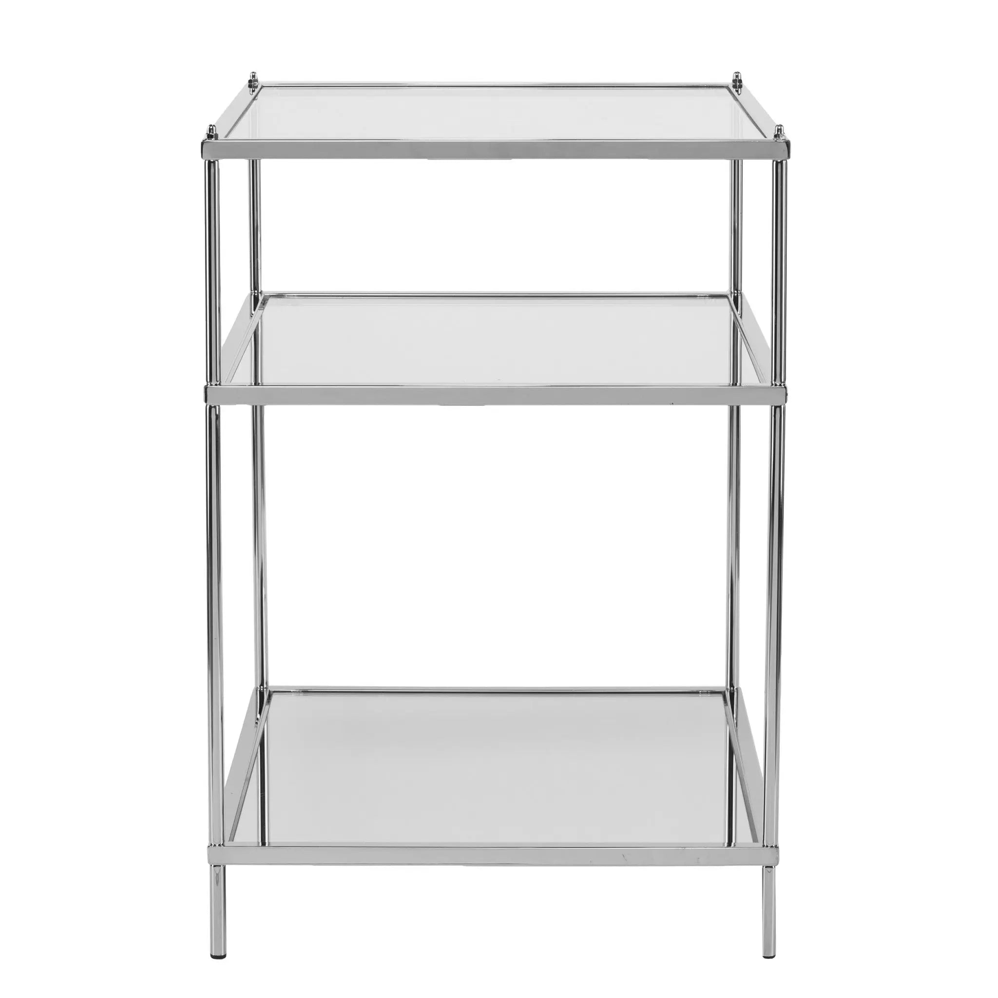 27" Silver Mirrored Glass And Iron End Table With Shelf Homeroots Living Room