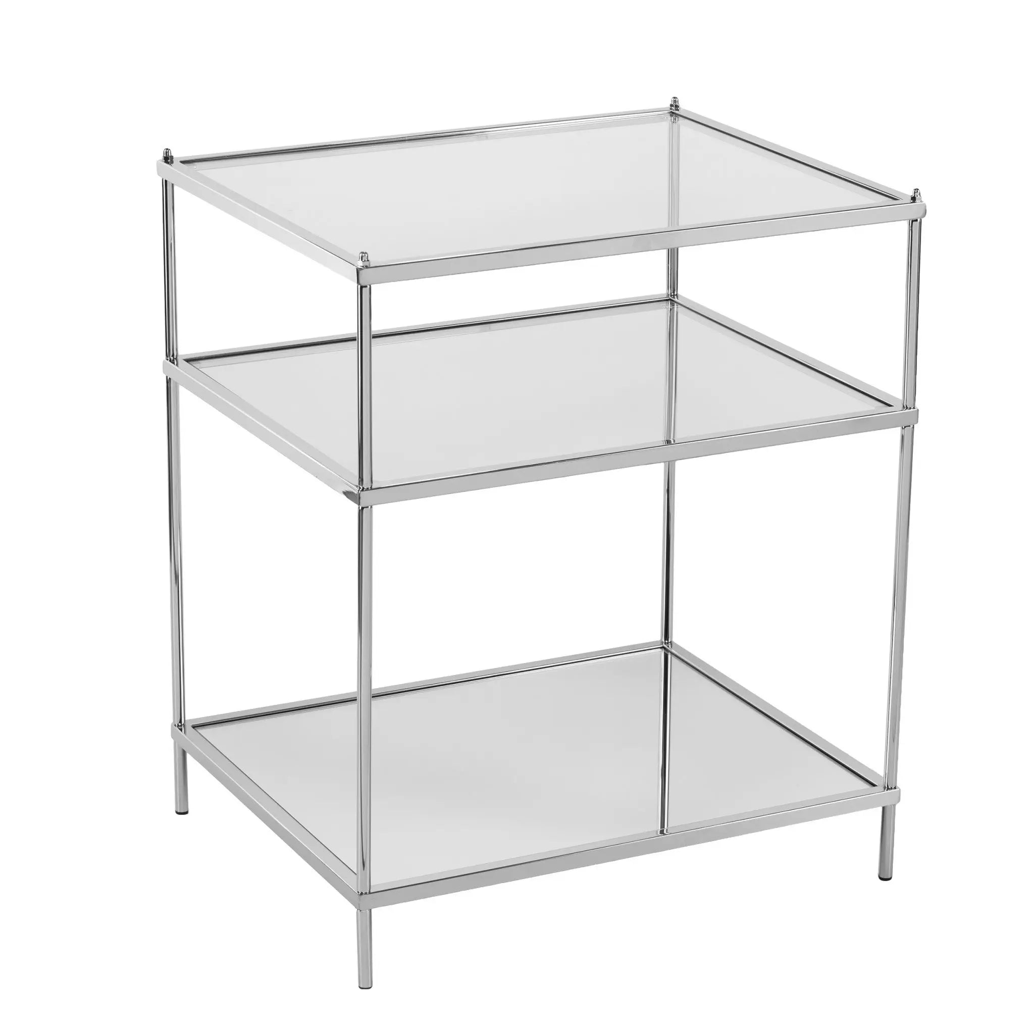 27" Silver Mirrored Glass And Iron End Table With Shelf Homeroots Living Room